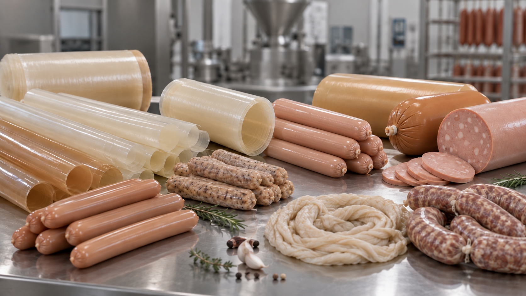 Sausage casings and packaging materials in a meat processing facility